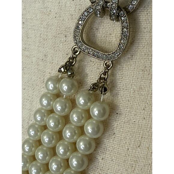 Chicos Multi Strand Pearl Tone Necklace w/ Crystal Bars Statement 38” - Picture 7 of 14